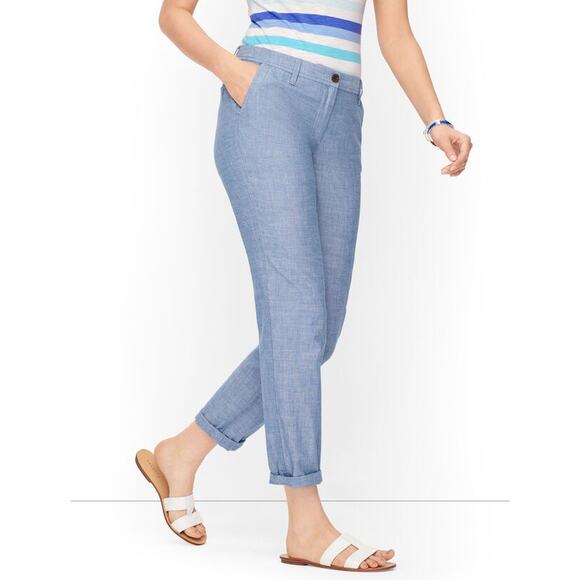 Talbots Girlfriend Chino Size 14 Chambray Blue NEW Ankle Cotton Summer Casual - Picture 1 of 4